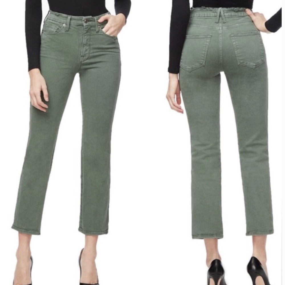 Good American Olive Green Ankle Crop Jeans